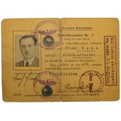 Tarjeta de identidad de servicio expedida al trabajador del Deutsche Reichsbahn